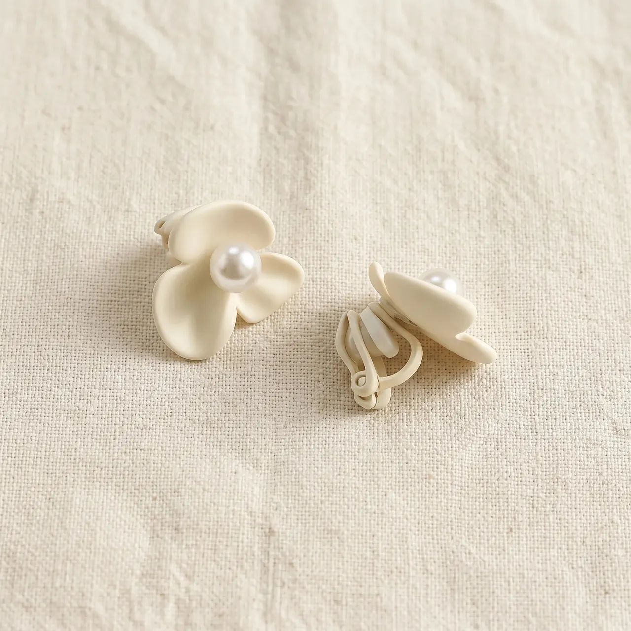 Kalika Matte Flower Clip-On Earrings (Cream)